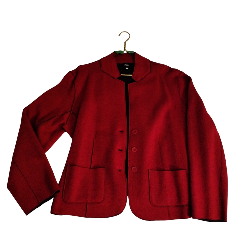 Librarian Chic Poetcore Eileen Fisher Red Women's Wool Jacket Blazer